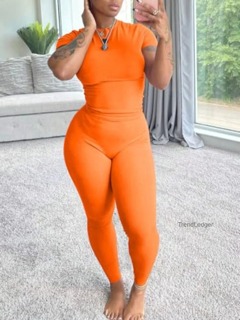 Two Piece Workout Set Ribbed Short Sleeve Tracksuit Jogging Suit